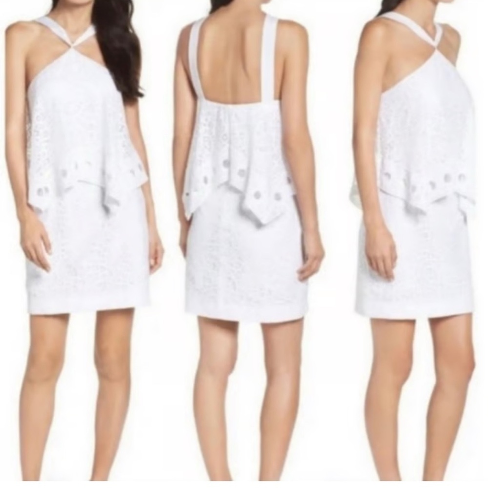 Lilly Pulitzer Pearson White Oyster Shell Lace Handkerchief Mini Dress size 4